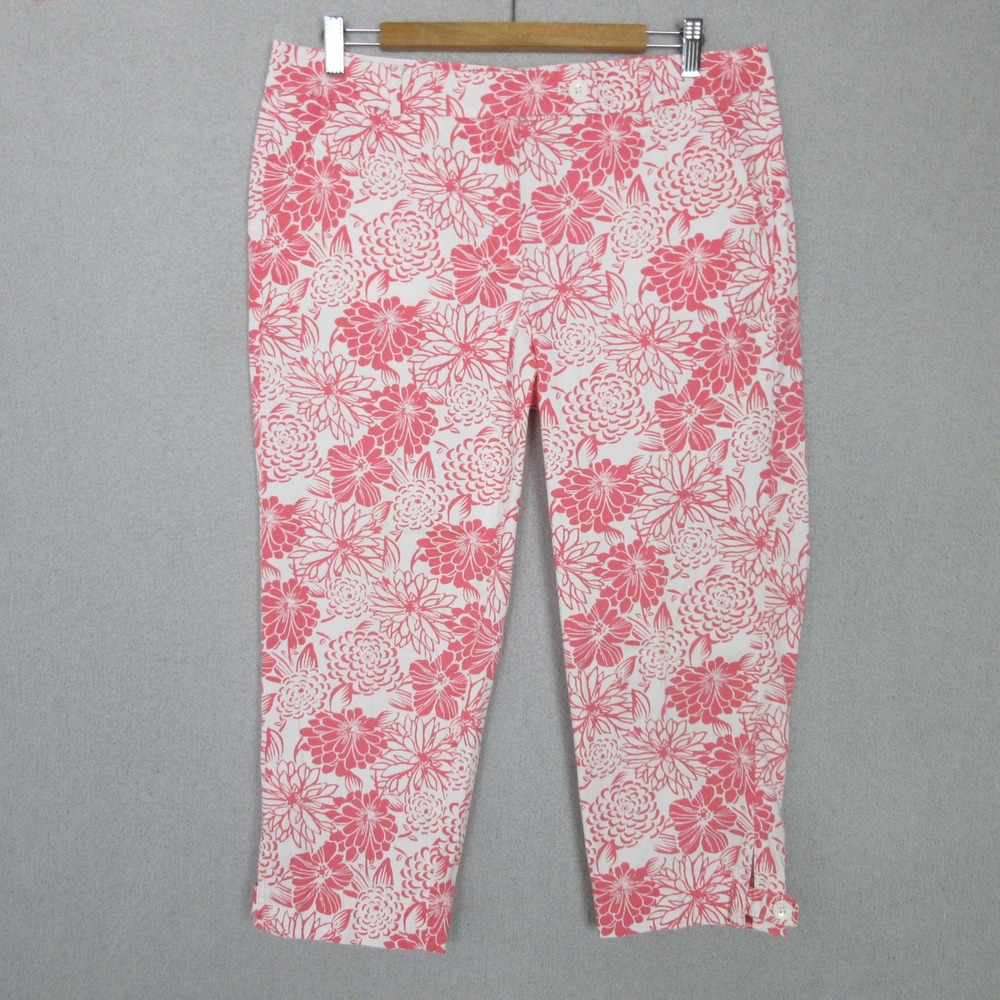 Talbots The Perfect Skimmer Pink White Floral Cropped Pants Womens 10 ID245